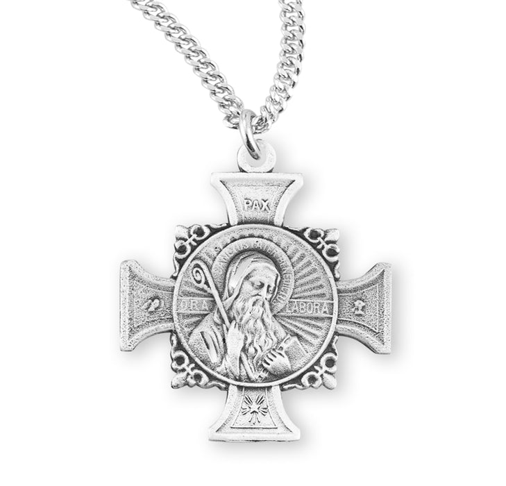 Saint Benedict Bust-Cross Sterling Silver Medal - S169020