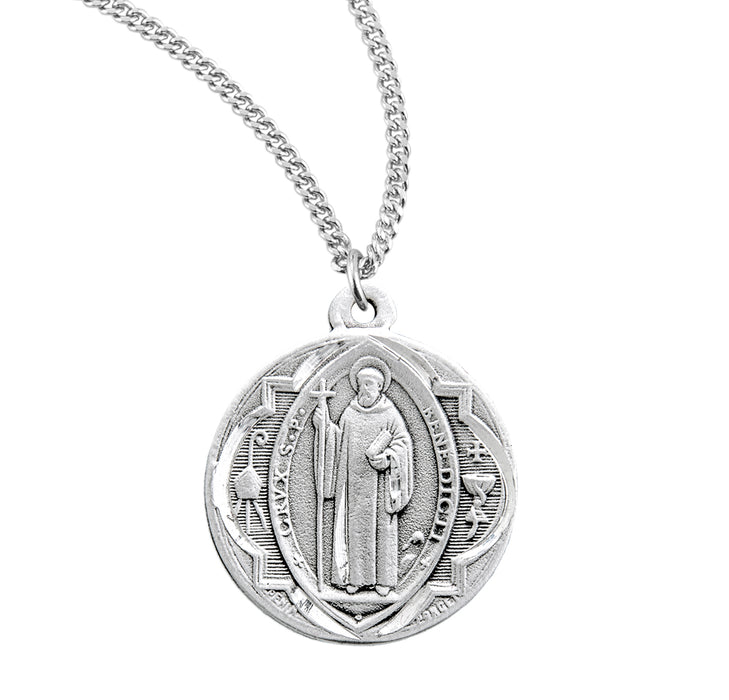 Saint Benedict Round Sterling Silver Medal - S169318