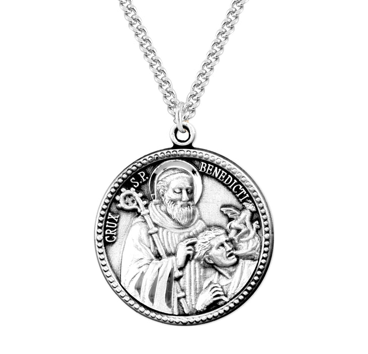 Saint Benedict Round Sterling Silver Medal - S169820