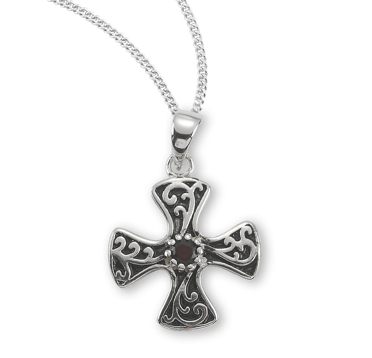 Sterling Silver Cross and Garnet Zircon - S173018