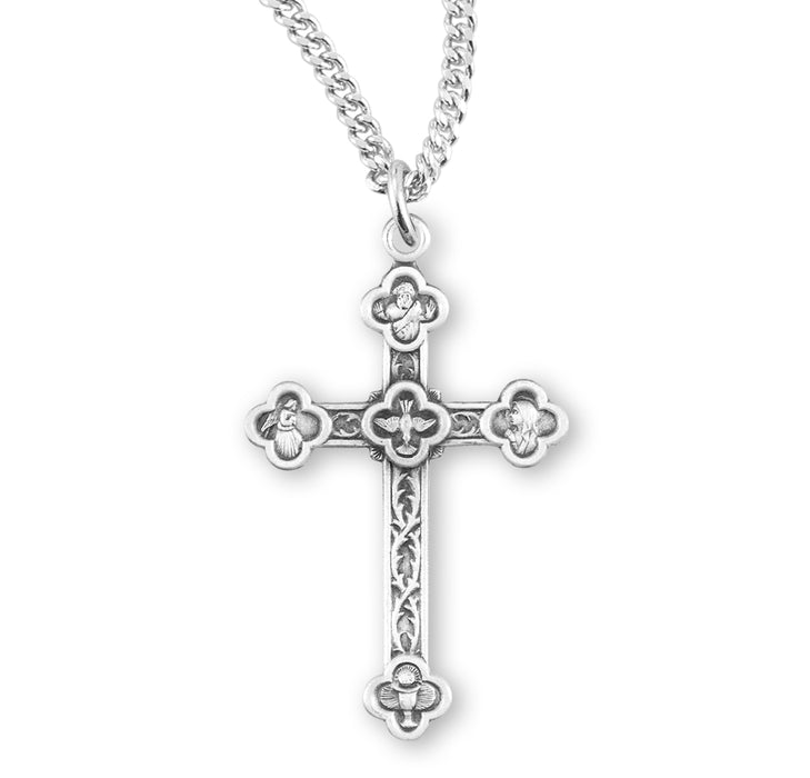 Engraved Vine Pattern Sterling Silver Cross - S173820