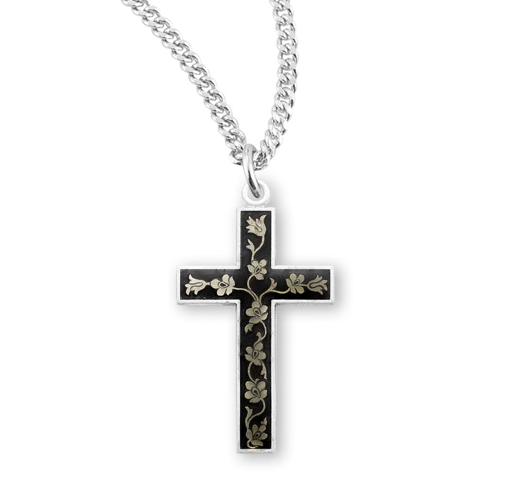 Black Enameled Sterling Silver Cross - S1741BK18