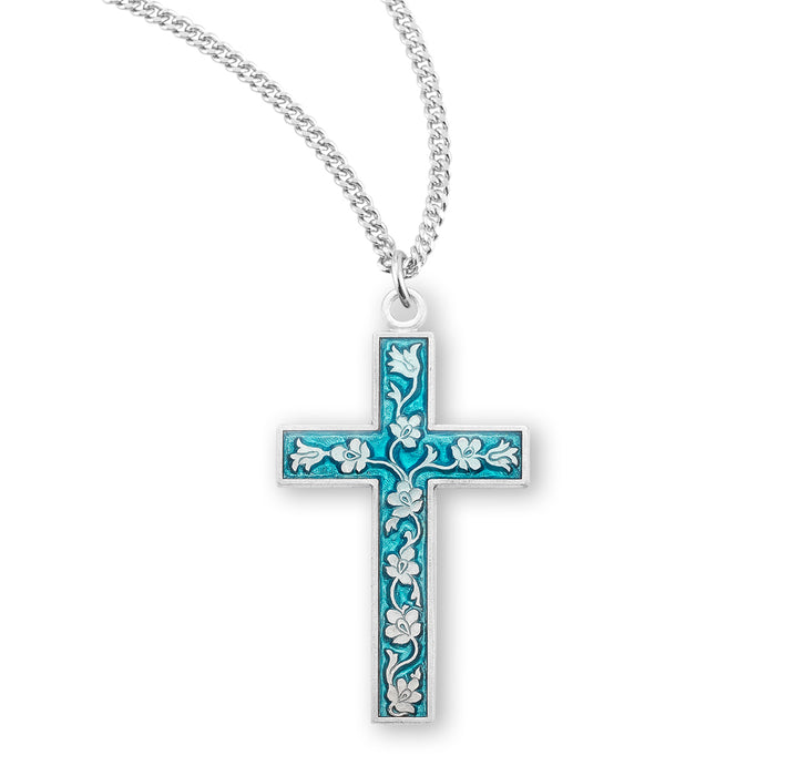 Blue Enameled Sterling Silver Cross - S1741BL18