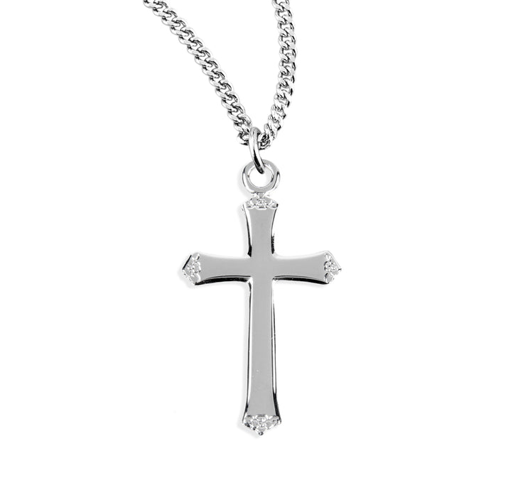 Sterling Silver Flower Tipped Cross - S175018