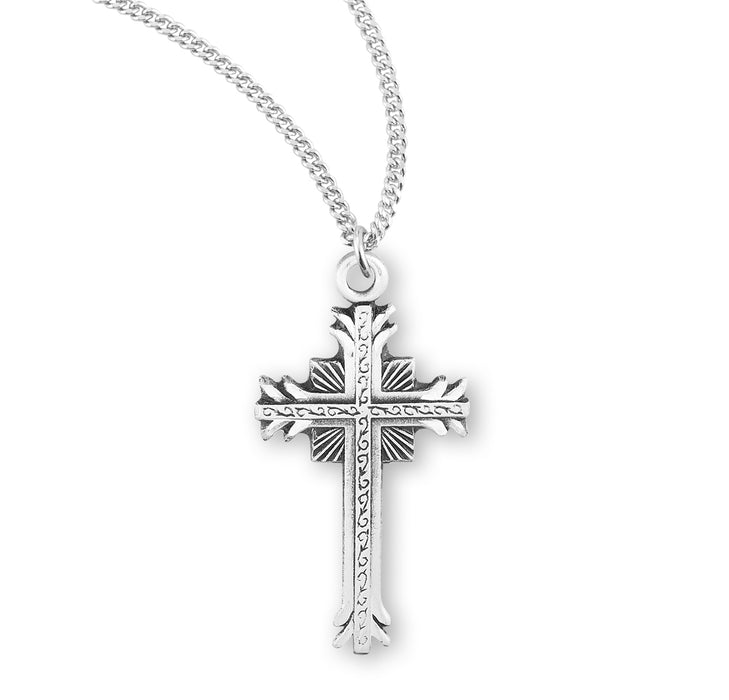 Sterling Silver Flare Tipped Cross with a Scrolled Center - S176918