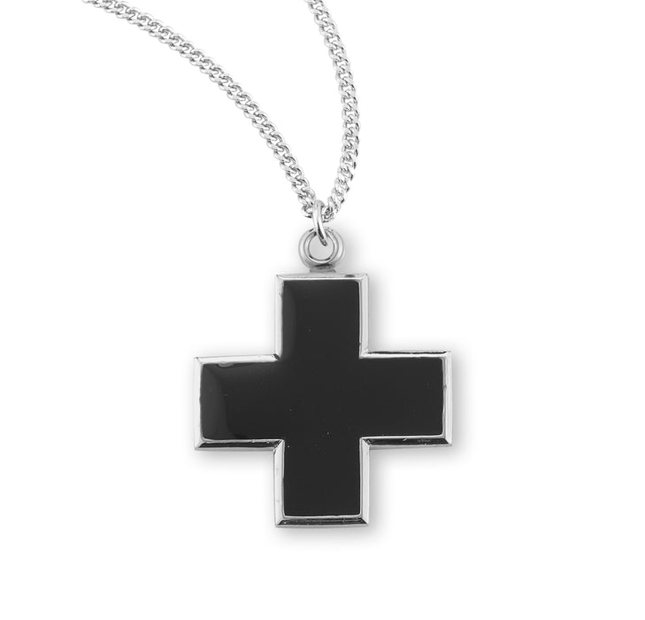 Wide Sterling Silver Black Enameled Cross - S1775BK18