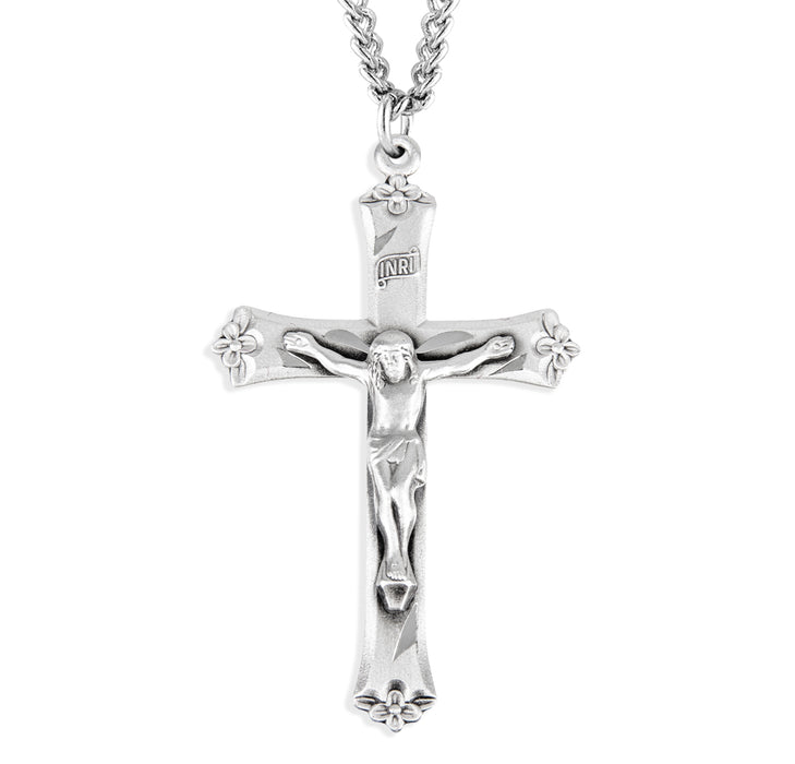 Sterling Silver Flower Tipped Crucifix - S17724