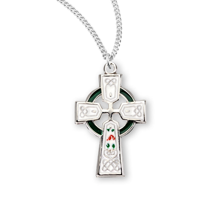 Sterling Silver White Enameled Irish Celtic cross - S1794G18