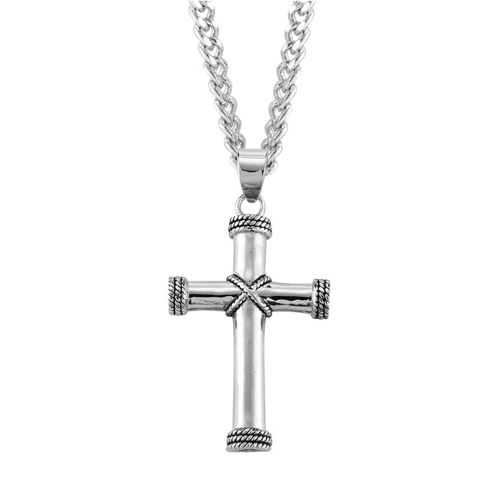 Rope Design Tip Sterling Silver Cross - S179824