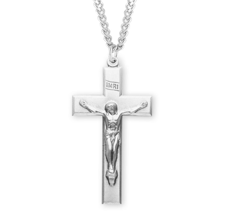 Beveled Edge Sterling Silver Crucifix - S17924