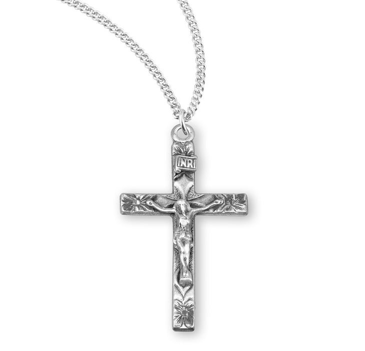 Sterling Silver Floral Engraved Crucifix - S180718