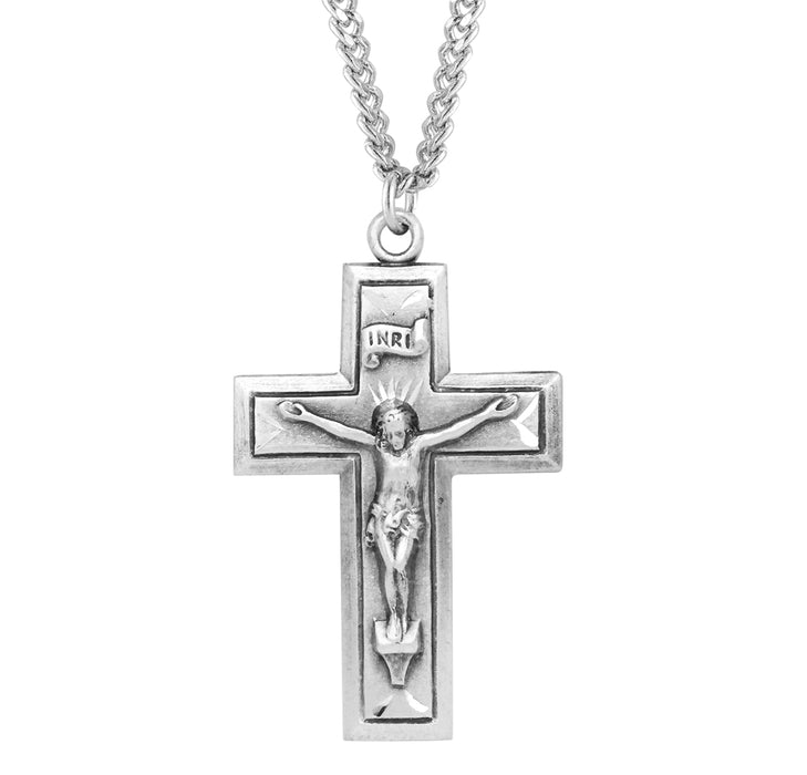 Sterling Silver Engraved Wide Cross Crucifix - S181824