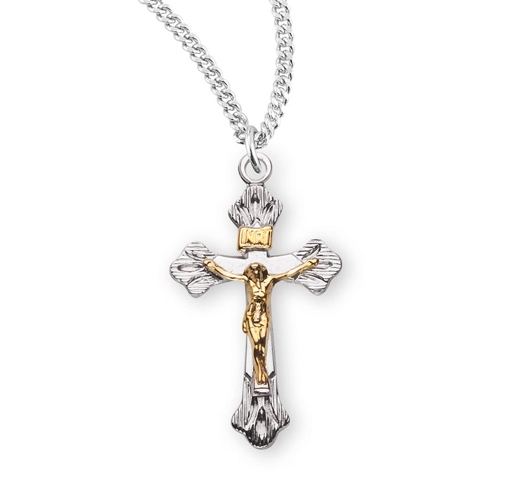 Flare Tipped Sterling Silver Two Toned Crucifix - S1819TT18