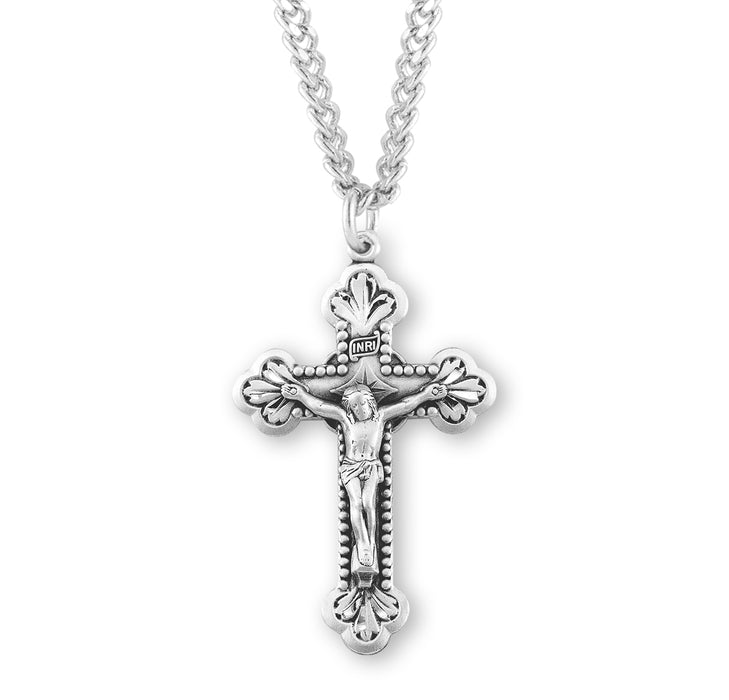 Baroque Leaf Design Sterling Silver Crucifix - S18524