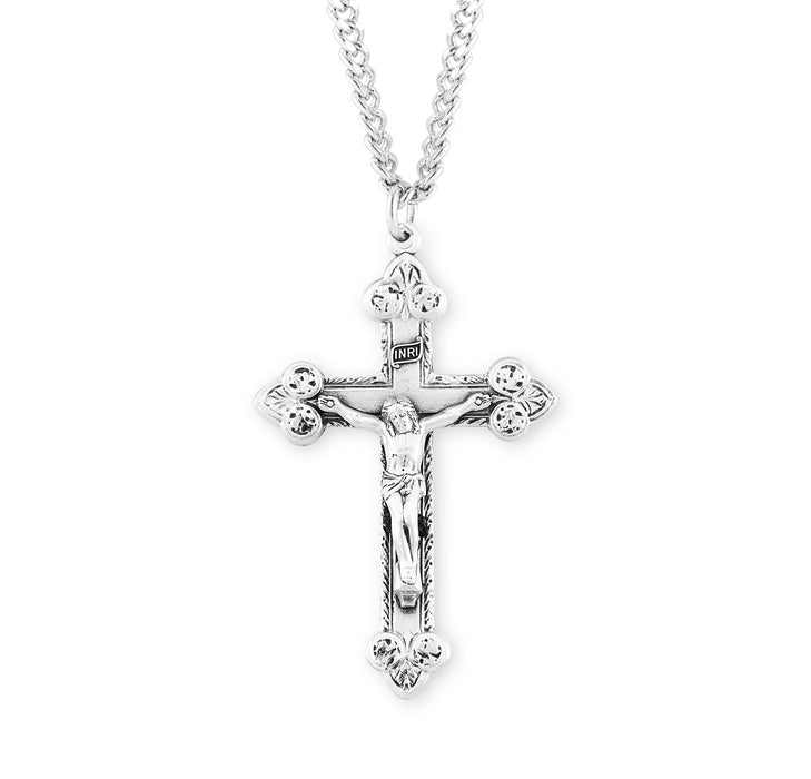 Scrolled Leaf Design Sterling Silver Crucifix - S18624