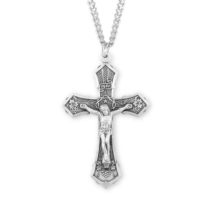 Grape and Wheat Design Sterling Silver Crucifix - S19224