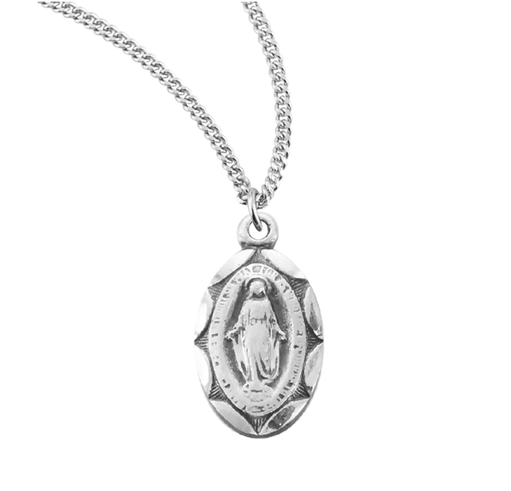 Sterling Silver Scalloped Oval Miraculous Medal - S210113