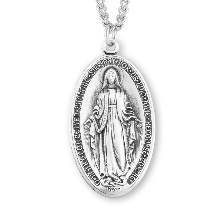 Sterling Silver Oval Miraculous Medal - S211324