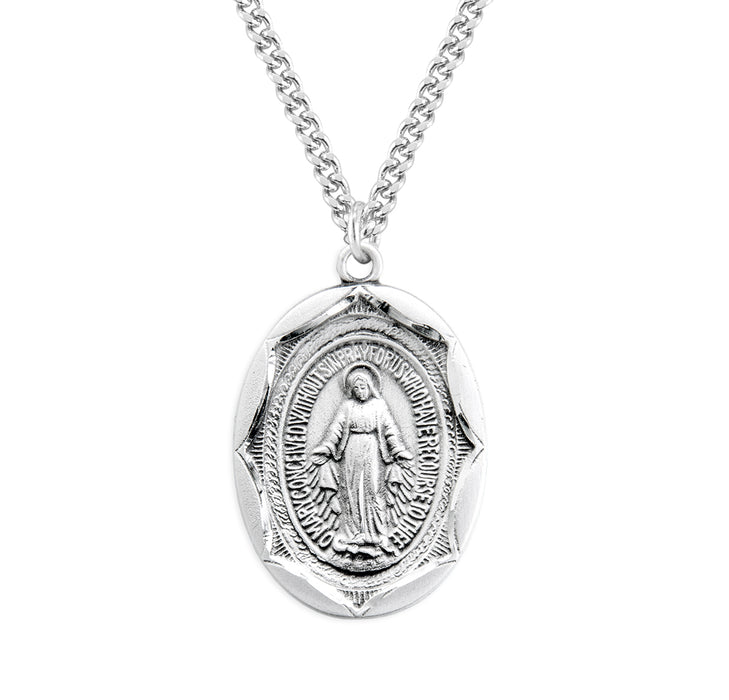 Sterling Silver Oval Miraculous Medal - S212324