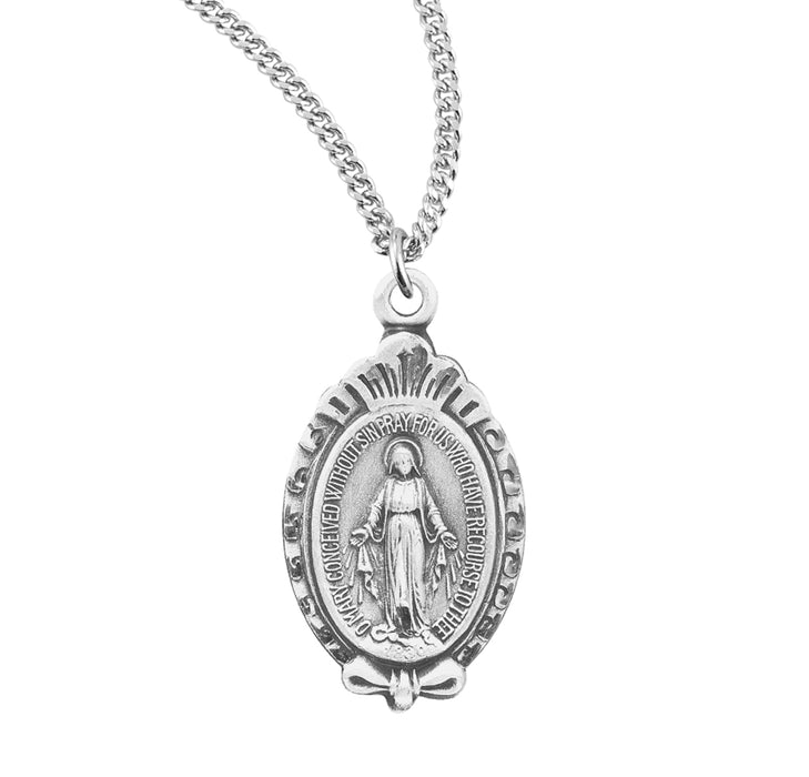 Sterling Silver Miraculous Medal with a Scroll Border - S213918