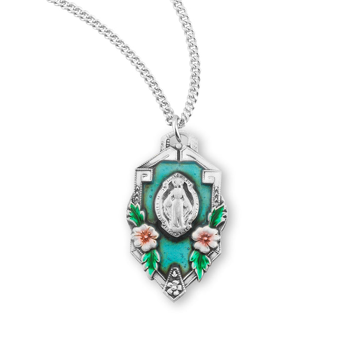 Sterling Silver Miraculous Medal in a Flower Frame - S215318