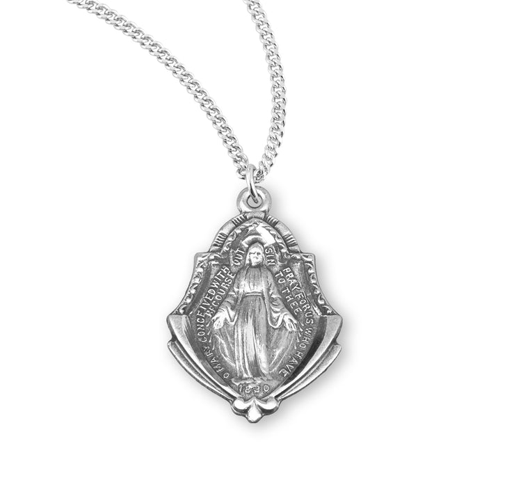 Sterling Silver Miraculous Medal with Art Deco Border - S215618