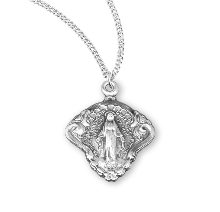 Sterling Silver Miraculous Medal with Baroque Scrolling Border - S215718