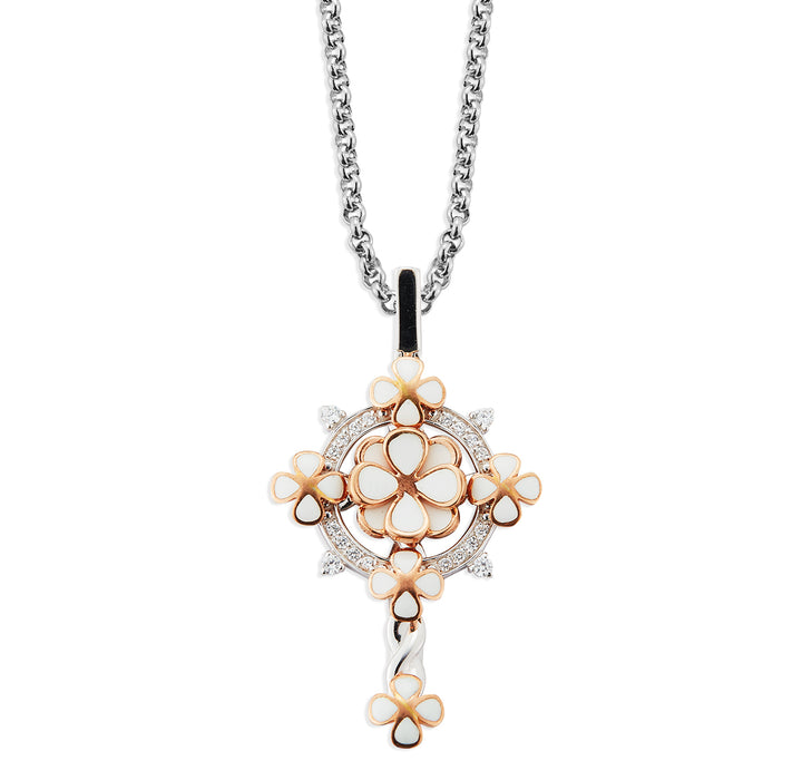 Sterling Silver Cross with White Flower Enamel & Gold Trim with CZ Accents~09 - S2206TT20