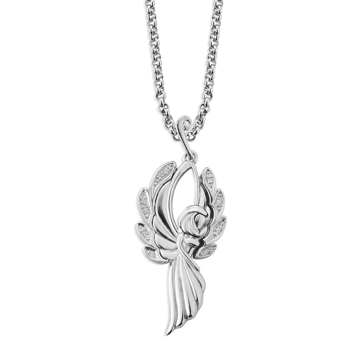 Sterling Silver Angel Pendant with CZ Wings - S240418