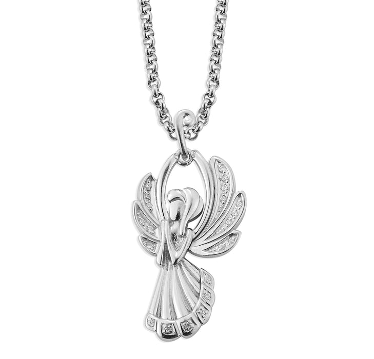 Sterling Silver Angel Pendant with CZ Accents - S240518