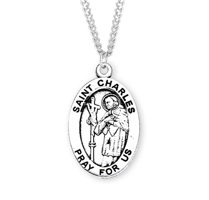 Patron Saint Charles Oval Sterling Silver Medal - S253224