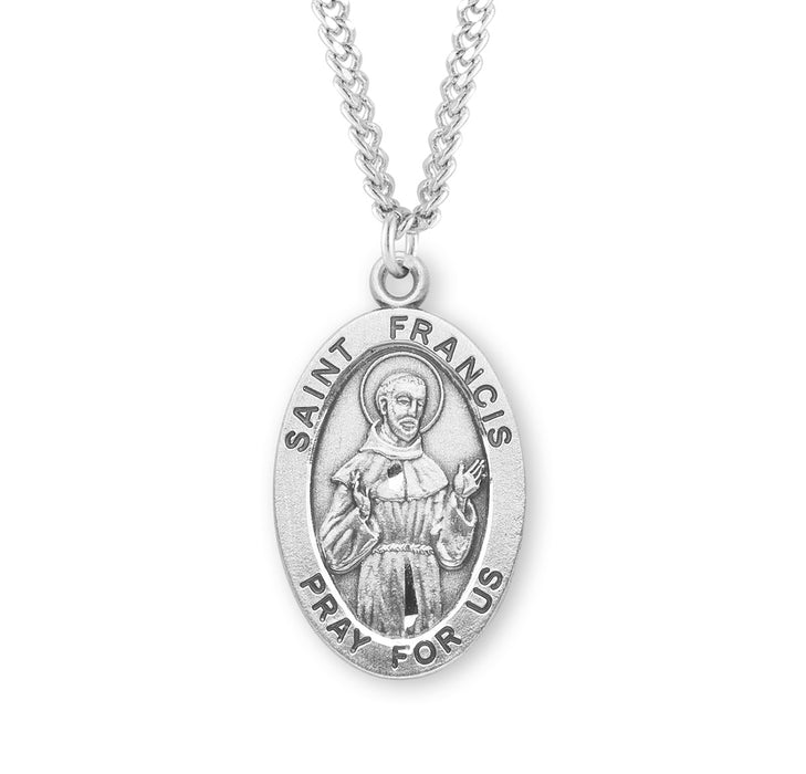 Patron Saint Francis of Assisi Oval Sterling Silver Medal - S255524