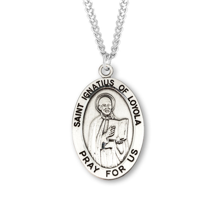 Patron Saint Ignatius of Loyola Oval Sterling Silver Medal - S256924