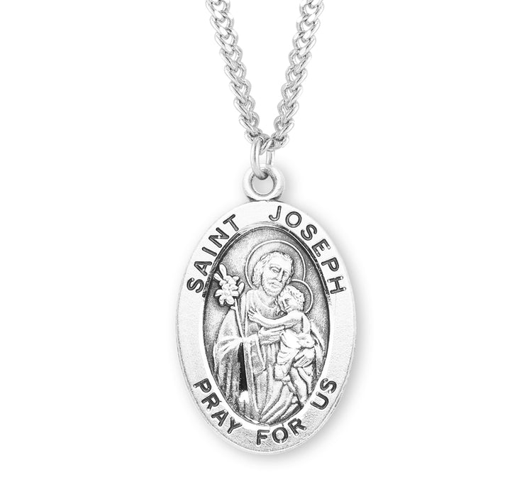 Patron Saint Joseph Oval Sterling Silver Medal - S259324