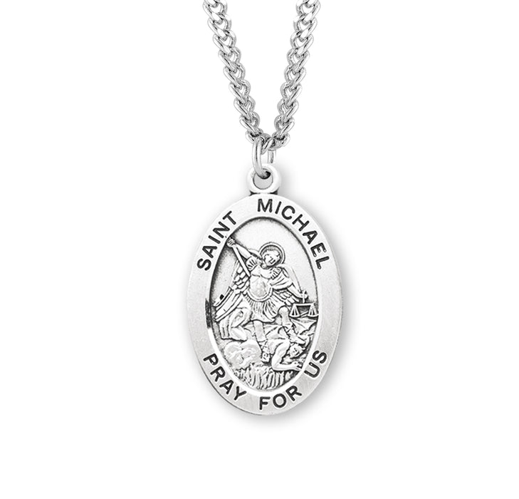 Patron Saint Michael Oval Sterling Silver Medal - S262224