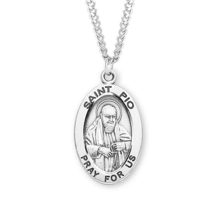 Patron Saint Padre Pio Oval Sterling Silver Medal - S263324