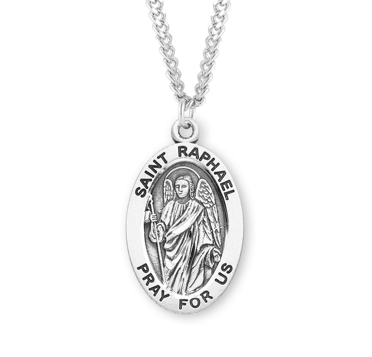 Patron Saint Raphael Archangel Oval Sterling Silver Medal - S263724