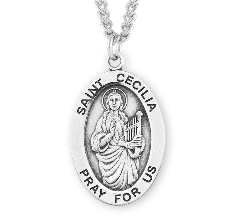 Patron Saint Cecilia Oval Sterling Silver Medal - S272024