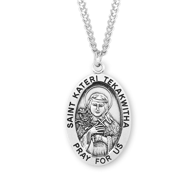 Patron Saint Kateri Tekakwitha Oval Sterling Silver Medal - S275124