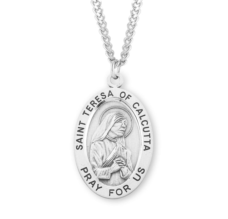 Patron Saint Teresa of Calcutta Oval Sterling Silver Medal - S278824