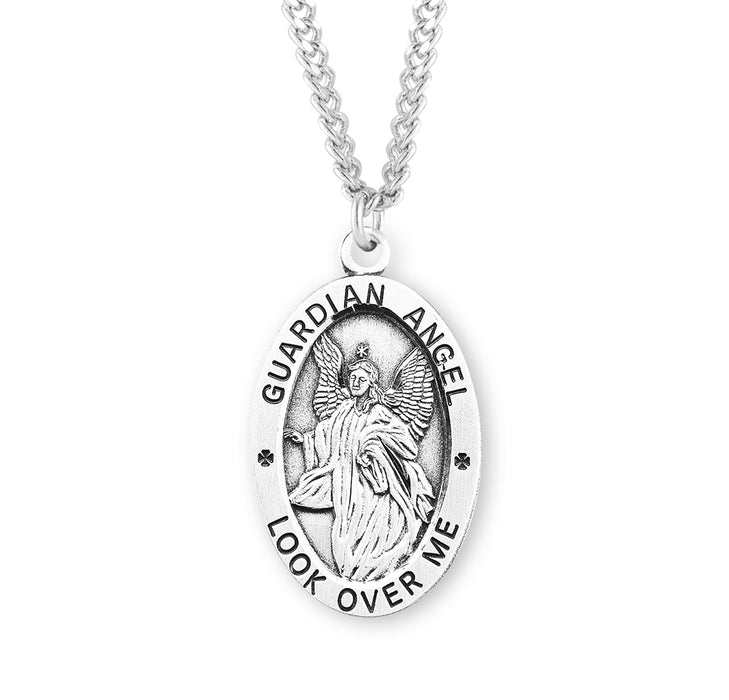 Guardian Angel Oval Sterling Silver Medal - S279924