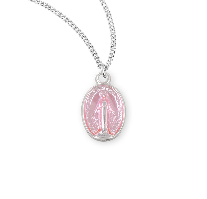 Sterling Silver Oval Pink Enameled Miraculous Medal - S3100PK13