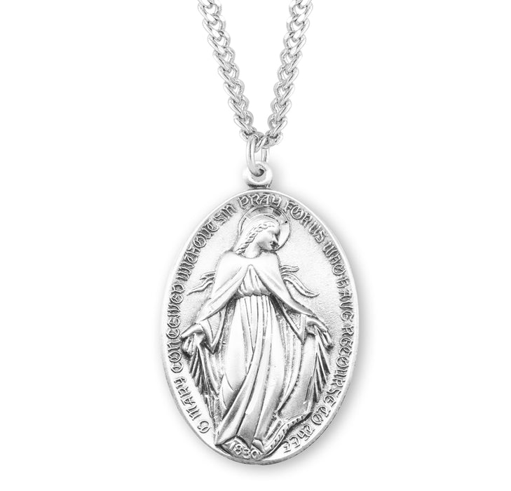 Sterling Silver Profile "Art Deco" Style Miraculous Medal - S310327