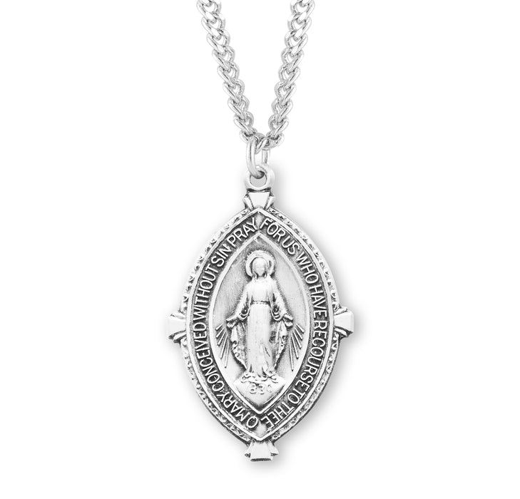 Sterling Silver Double Pointed Oval Miraculous Medal - S311324