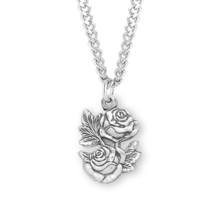 Sterling Silver Double Rose Bud Triple Slide Medal - S319624