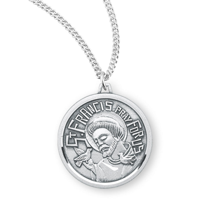 Saint Francis Round Contemporary Sterling Silver Medal - S340320