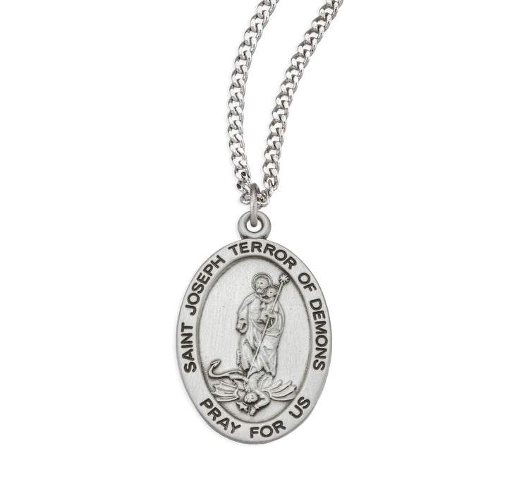 Saint Joseph Terror of Demons Oval Sterling Silver  Medal - S350324