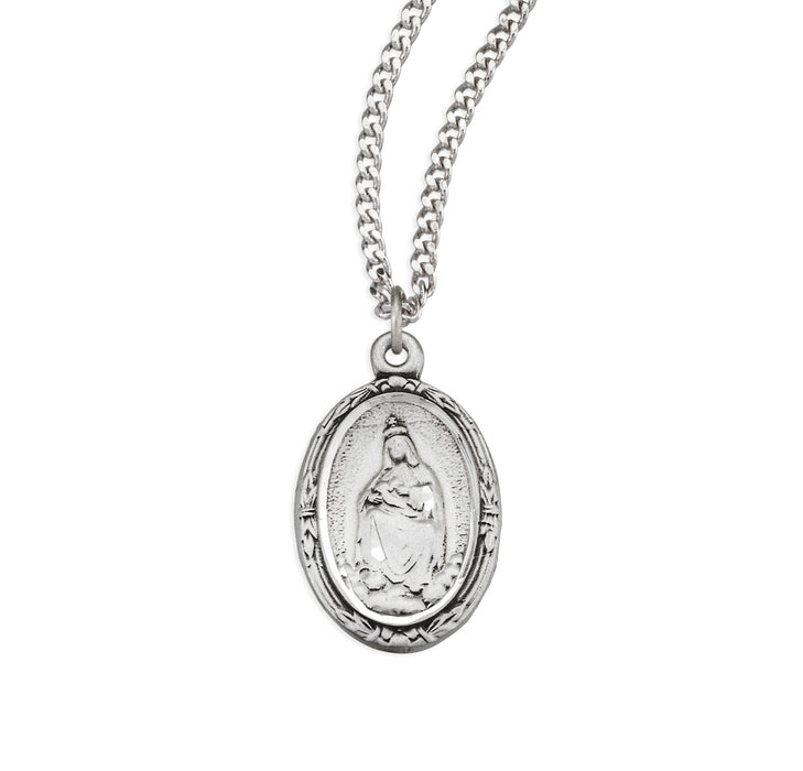 Our Lady of Laleche Oval English Version Sterling Silver Medal - S3537E18