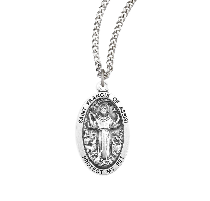 Saint Francis of Assisi Oval Sterling Silver Pet Medal - S3543