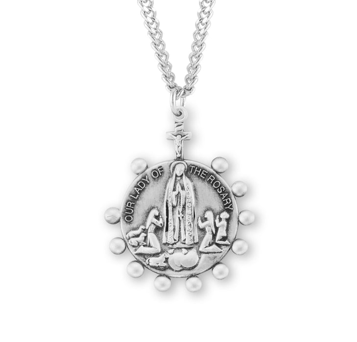 Our Lady of the Rosary Round Sterling Silver Medal - S355924